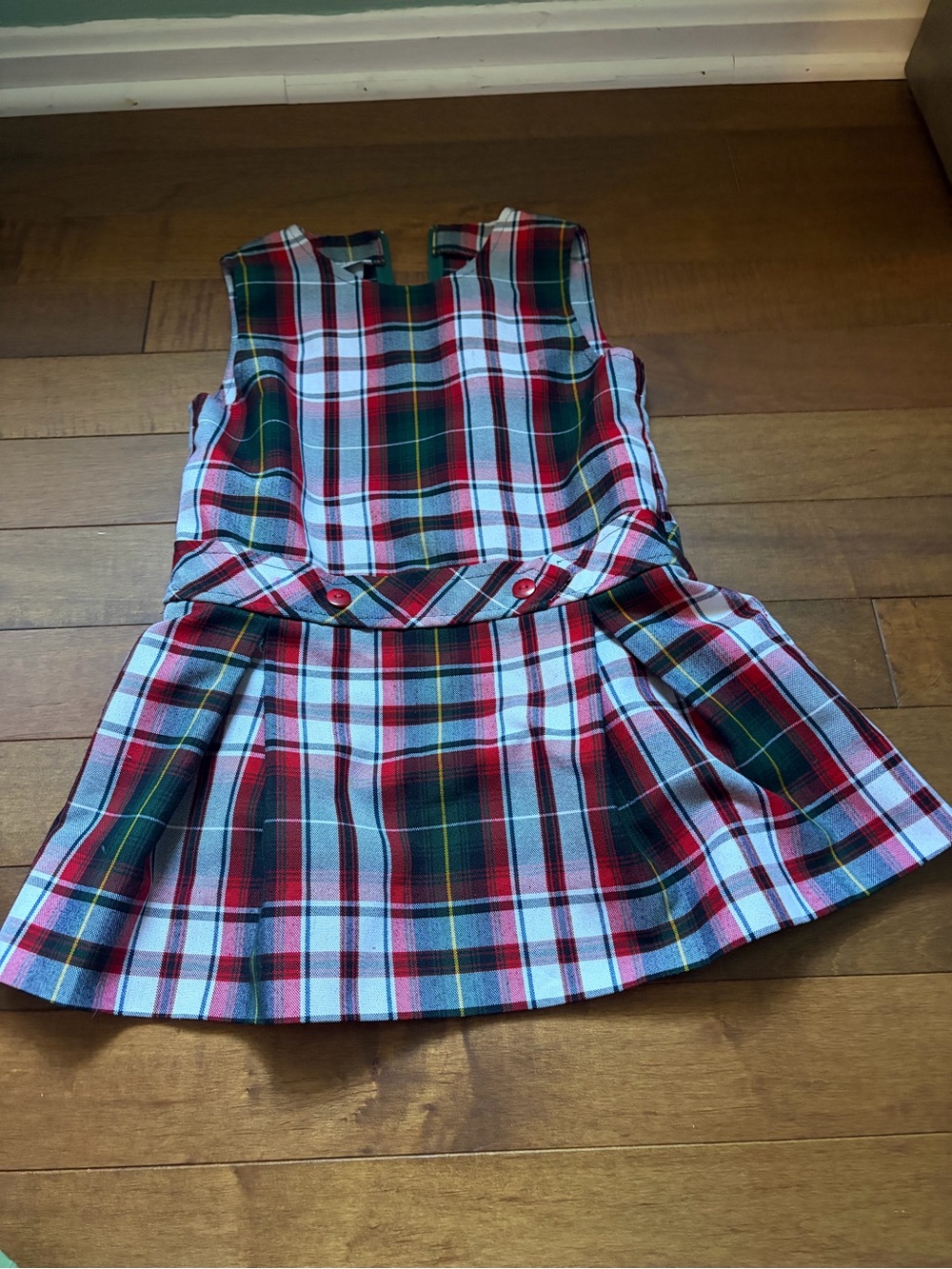 Girls' Red Green White Plaid Pleated Holiday Dress
